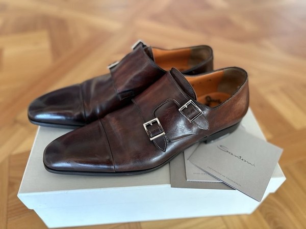 Men Santoni Derby Brown Leather 42