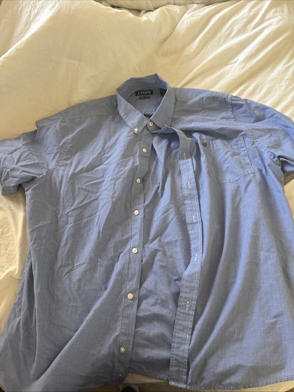Chaps Blue Button Down Short Sleeve Collared Shirt, Size XXL