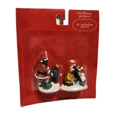 St Nicholas Square Kids Playing w/ Santa African American Christmas Village Lot