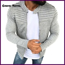 Autumn Sports Casual Men Jacket Men's Pleats Slim Stripe Fit Jacket Zipper Long