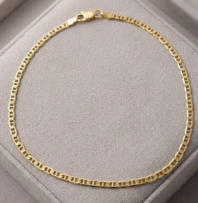 10" Italienische Massive Mariner Fußkettchen Fußkette 14K Gelbgold Vergoldet Silber - Bild 1 von 4