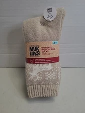 Muk Luks Women's Socks Wool Blend Crew 2 Pair Shoe Size 6-11 Fully Cushioned