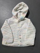 Size 3-6 Month Handmade Knitted Hooded Cardigan Pastel Multi-Color Baby Sweater