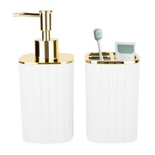 RRM 2PCS Bathroom Accessories Set, Soap Dispenser and Toothbrush Holder White
