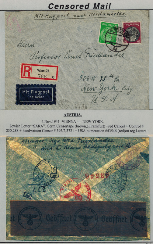WWII 1941 Vienna Censor Cover w/ Bermuda Censor H/S 43546 & 377 on Back 