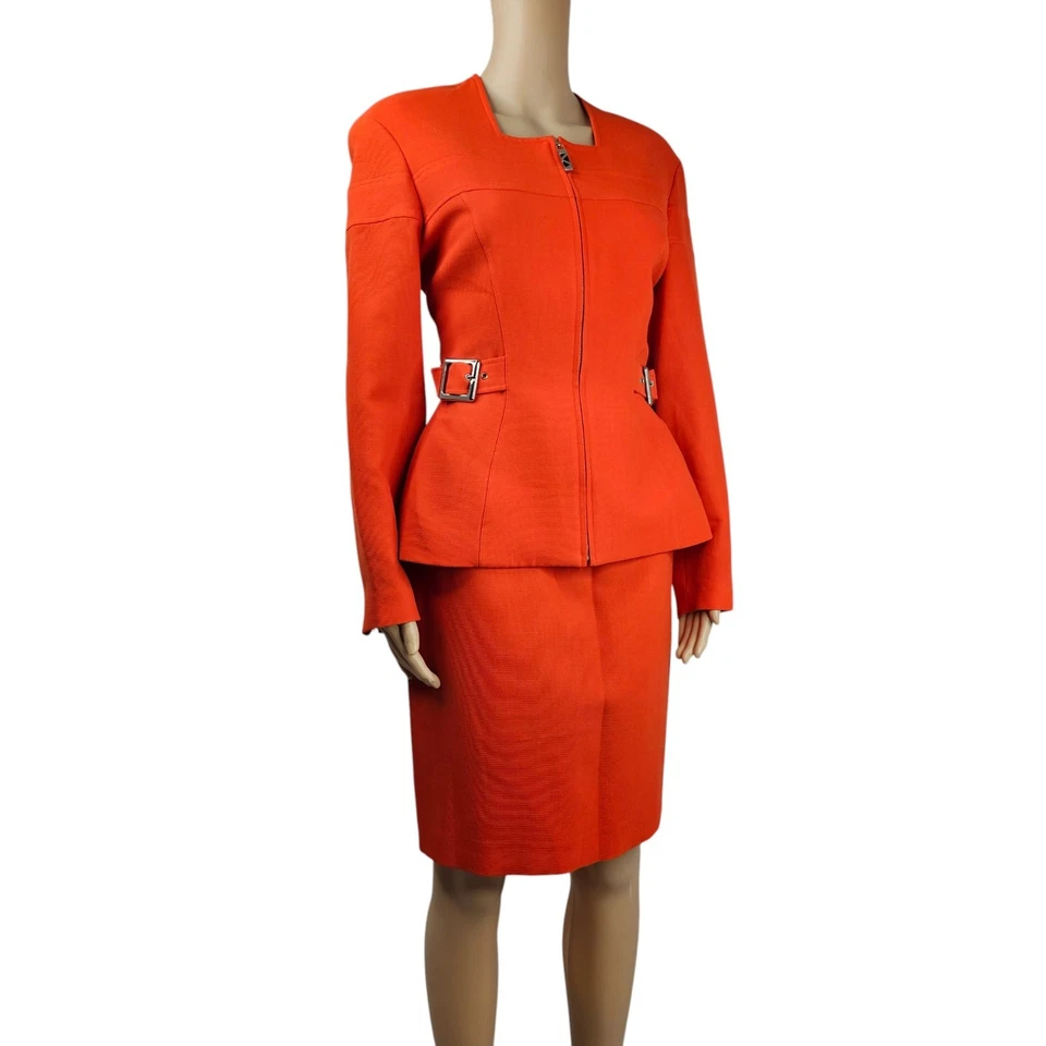 Traje Falda Vintage Thierry Mugler Mujer Naranja 100% Lana Worsted Talla FR 40 Foto 2 de 4