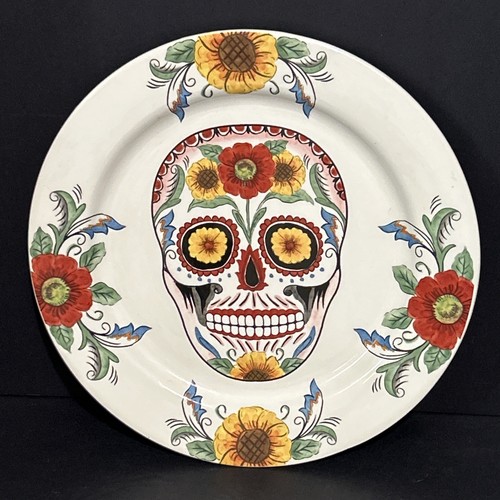 Maxcera Day of the Dead Sugar Skull Flowered 11" Round Plate RARE Design VHTF