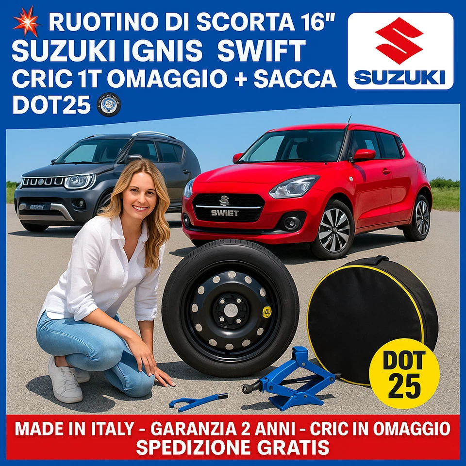 💥 Ruotino di Scorta 16" Suzuki Ignis Swift Cric 1T Omaggio + Sacca DOT25 🛞