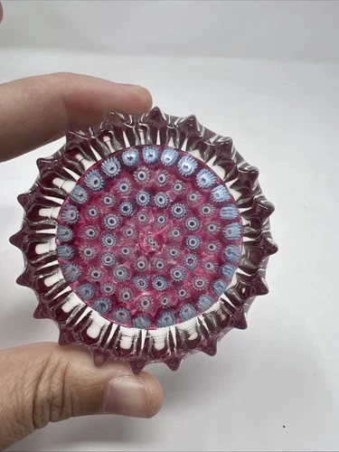 Vintage STX Millefiori Murano Art Glass Paperweight 20 Spoke Pinks