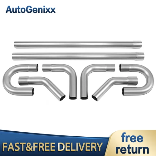 8Pcs 2.5" OD Stainless Steel Bend Straight DIY Custom Mandrel Exhaust Pipe Kit