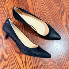 Calvin Klein Anna Black Textured Pointed Toe Kitten Heel Pumps Womens 8M E5227