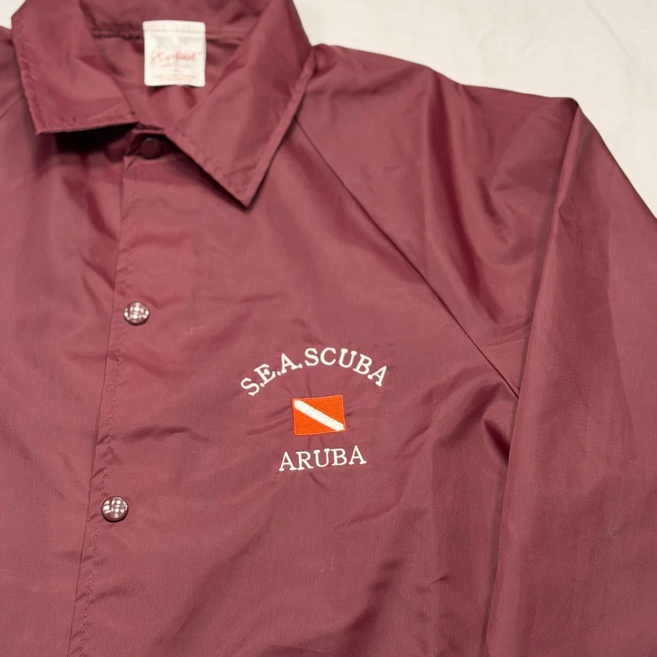 Vintage Aruba S.E.A. Scuba Jacket Mens Medium Maroon Nylon Coaches Made USA 90s - Image 2 of 4