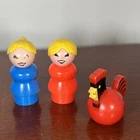 Vintage Fisher Price little people RED Rooster Mom and girl Blonde Hair lot