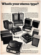 1969 PRINT AD, Sony What's Your Stereo Type 60's Speakers Receivers MCM Plunger