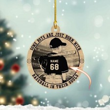 Personalized Baseball Christmas Ornament - Custom 1-layered Wood Ornament