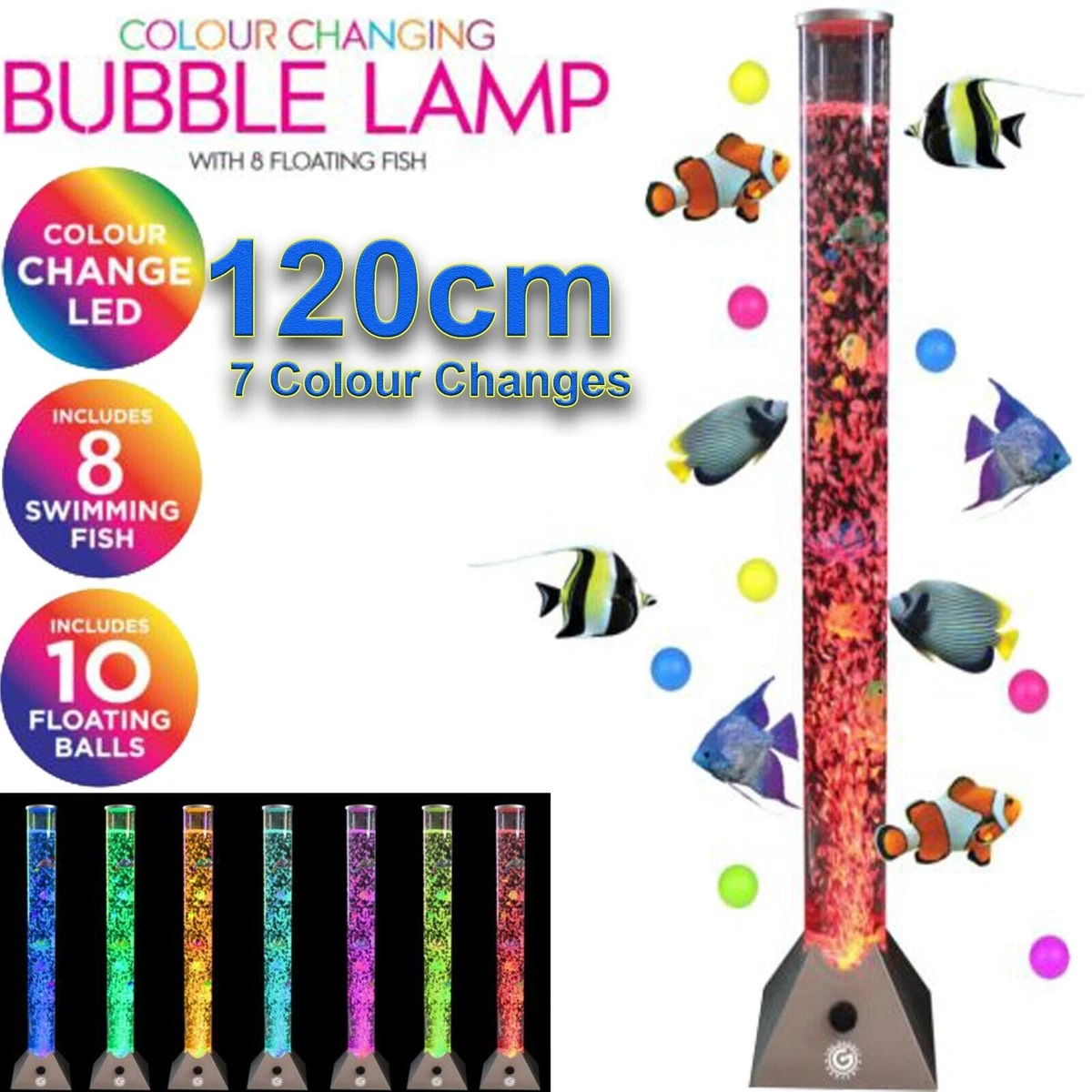 Extra Large 120cm Colour Changing LED Sensory Bubble Tube Lamp Mood Fish Water