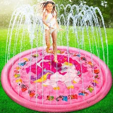 Durable Splash Pad Sprinkler for Kids Backyard Water Play Large 68" Pink Pony