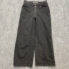 Levis Jeans Womens 26 Black Mile High Cropped Wide Leg Exposed Button Fly Baggy