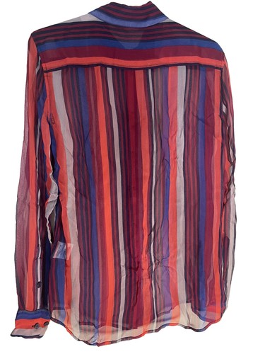 Equipment XS 100% Silk Striped Bright Colors Sheer Button Up Blouse Quiet Luxury - Picture 5 of 6