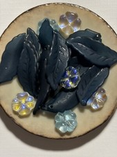 beads for jewelry making Czech Glass Flowers And Long Curvy.forest Green Leafs