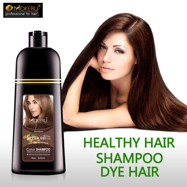 NEW Mokeru 2020 Natural Argan Instant Dark Brown Hair Dye Shampoo 500ml