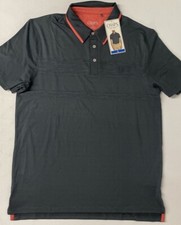 CHAPS Men Short Sleeve Stretch Moisture Wicking Golf Polo Shirt BLACK Trim LARGE