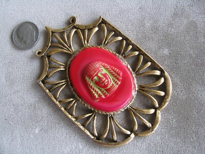 Vintage Egyptian Revival Pharoah Bead Pendant Red