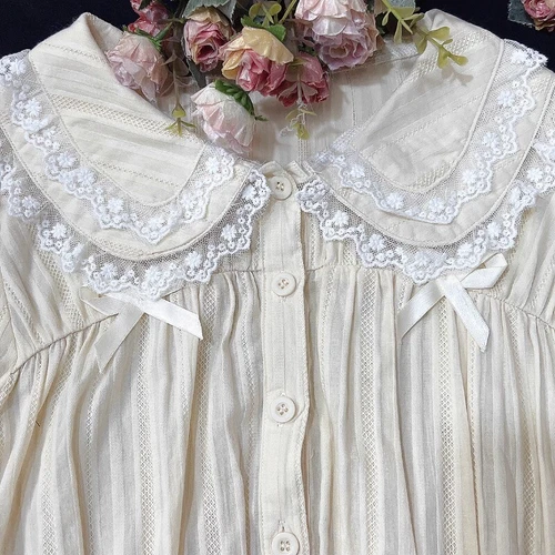 Women Cute Blouse Shirt Top Puff Short Sleeve Bow Lace Button Sweet Retro Shirt - Picture 15 of 25