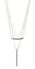 NECKLACE Delicate Simple BAR Pendant LAYERED 3 Strand SILVER TONE Chain