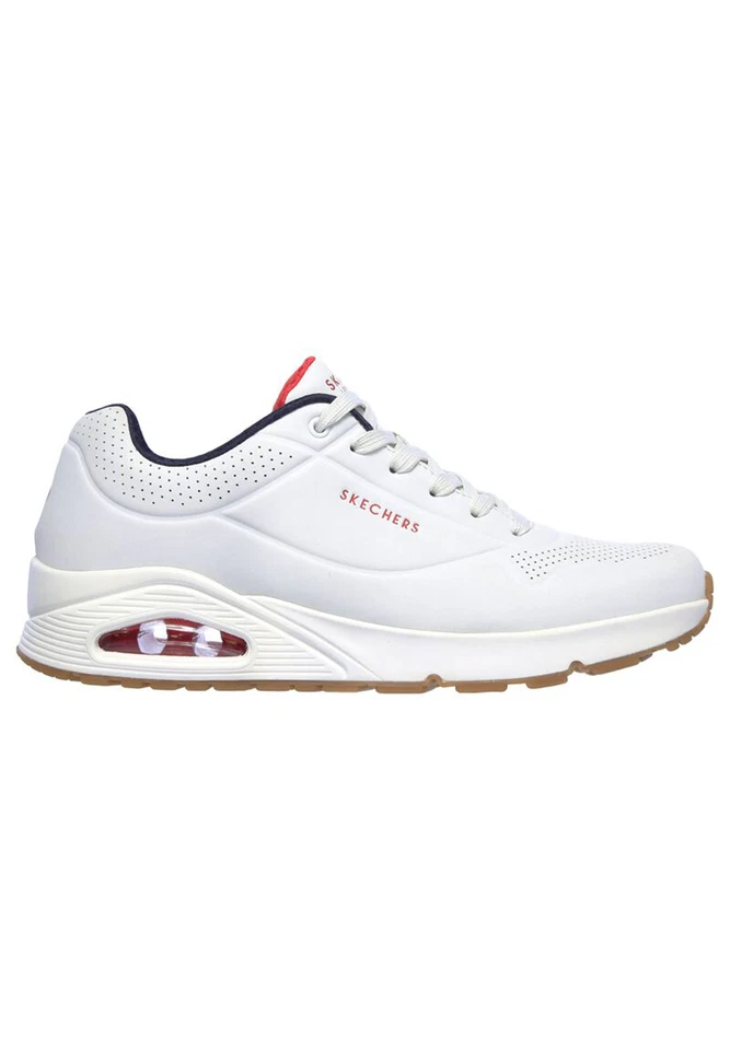 SKECHERS Mens Sport Casual Uno Supporto On Air Sneakers Uomo 52458 Bianco/Navy/ - Immagine 3 di 4