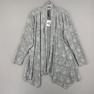 NWT Calvin Klein Silver Snakeskin Metallic Open Front Cardigan Duster  Womens XL