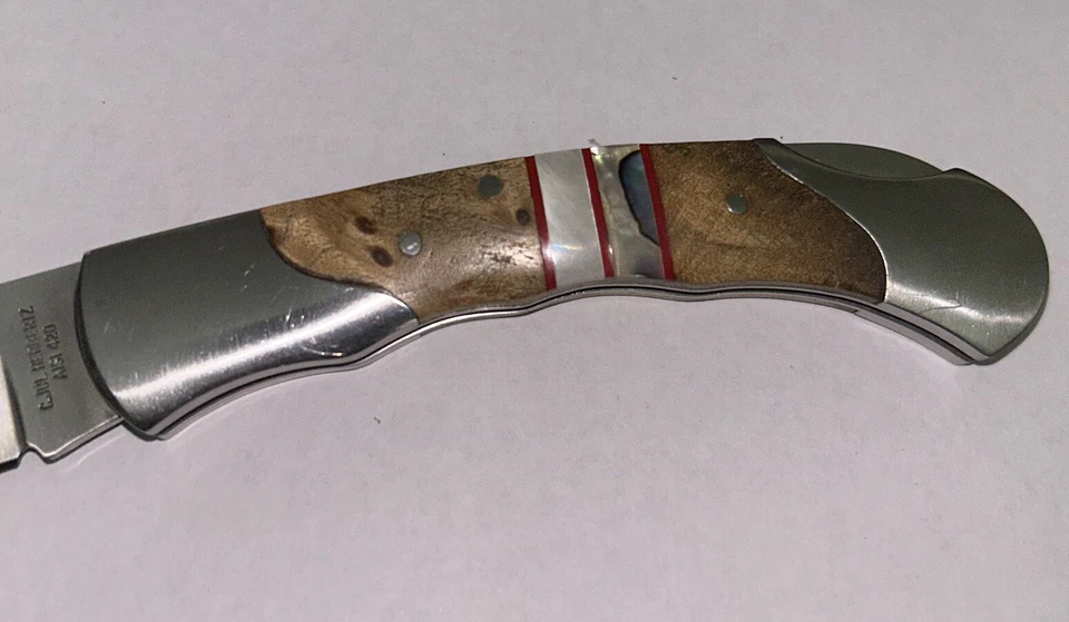 C. Jul Herbertz Single Blade Folding Knife 4.5” Blade Exotic Wood Abalone MOP - Image 3 of 4