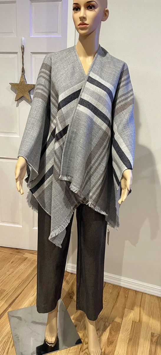 Uniqlo Womens 2 Way Knit Blanket Poncho Windowpane Plaid OS NWT
