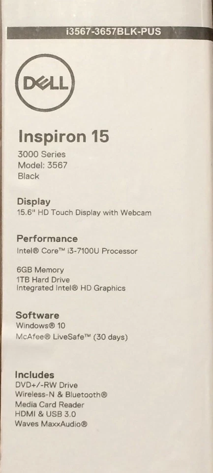 Dell Inspiron I3567-3657BLK-PUS, i3 2.40GHz 6GB 1TB Win10 Touchscreen 15.6" - Image 2 of 2