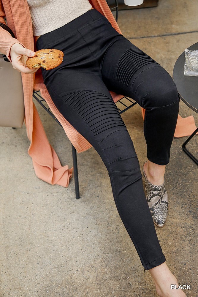 Pantaloni Moto Skinny Donna UMGEE Con Cerniera Alla Caviglia - Nero/Bianco - Taglia S (vita 26)