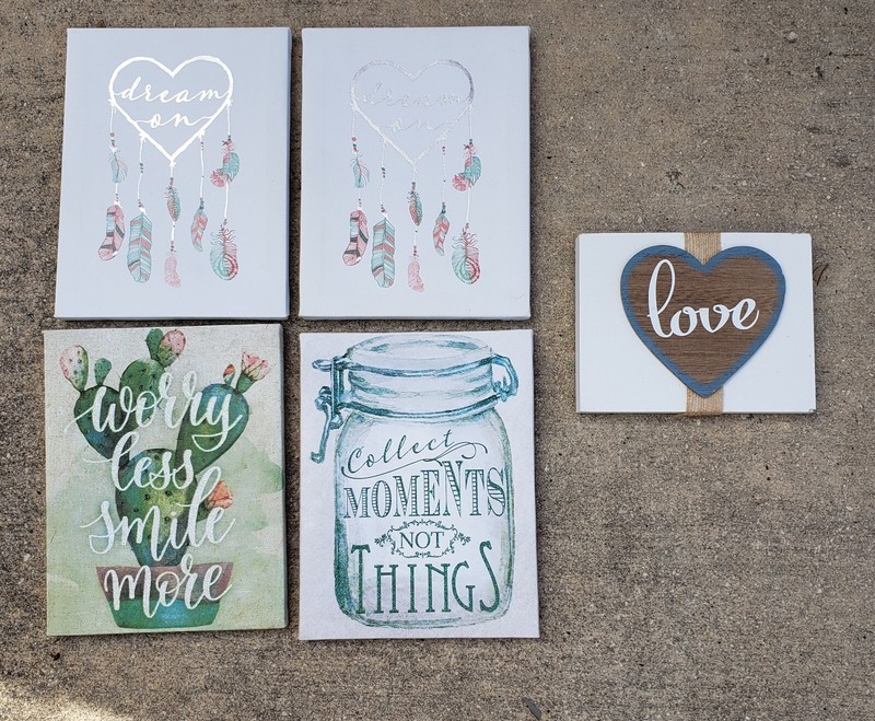 Bundle Of Canvas Prints & Small Wood Picture Inspirational Lot Of 5
