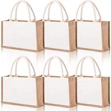 6 Pcs Jute Tote Bags Reusable Grocery Shopping Bags, 14.7x9.8x4.5 Inch