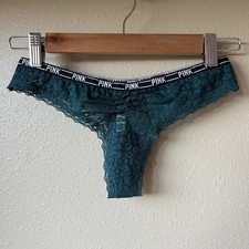 Victoria s Secret PINK Y2K Extra Low Rise Thong Leopard Lace Women s M Teal