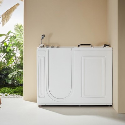 HOROW Walk-In Bathtub 27x53 Inch Soaker White Acrylic with Shower Head & Faucet