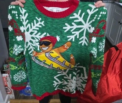 Ugly Christmas Sweater Gingerbread Man On Sled Size XL