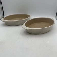 The Pampered Chef Stoneware 06022 Oval Casserole Dish 8" Beige Colored USA Pair