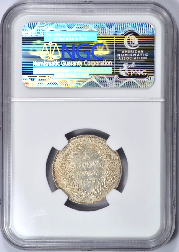 1894 GERMAN NEW GUINEA 1 MARK NGC MS62 PARADISE BIRD SCARCE COIN - Image 2 of 3