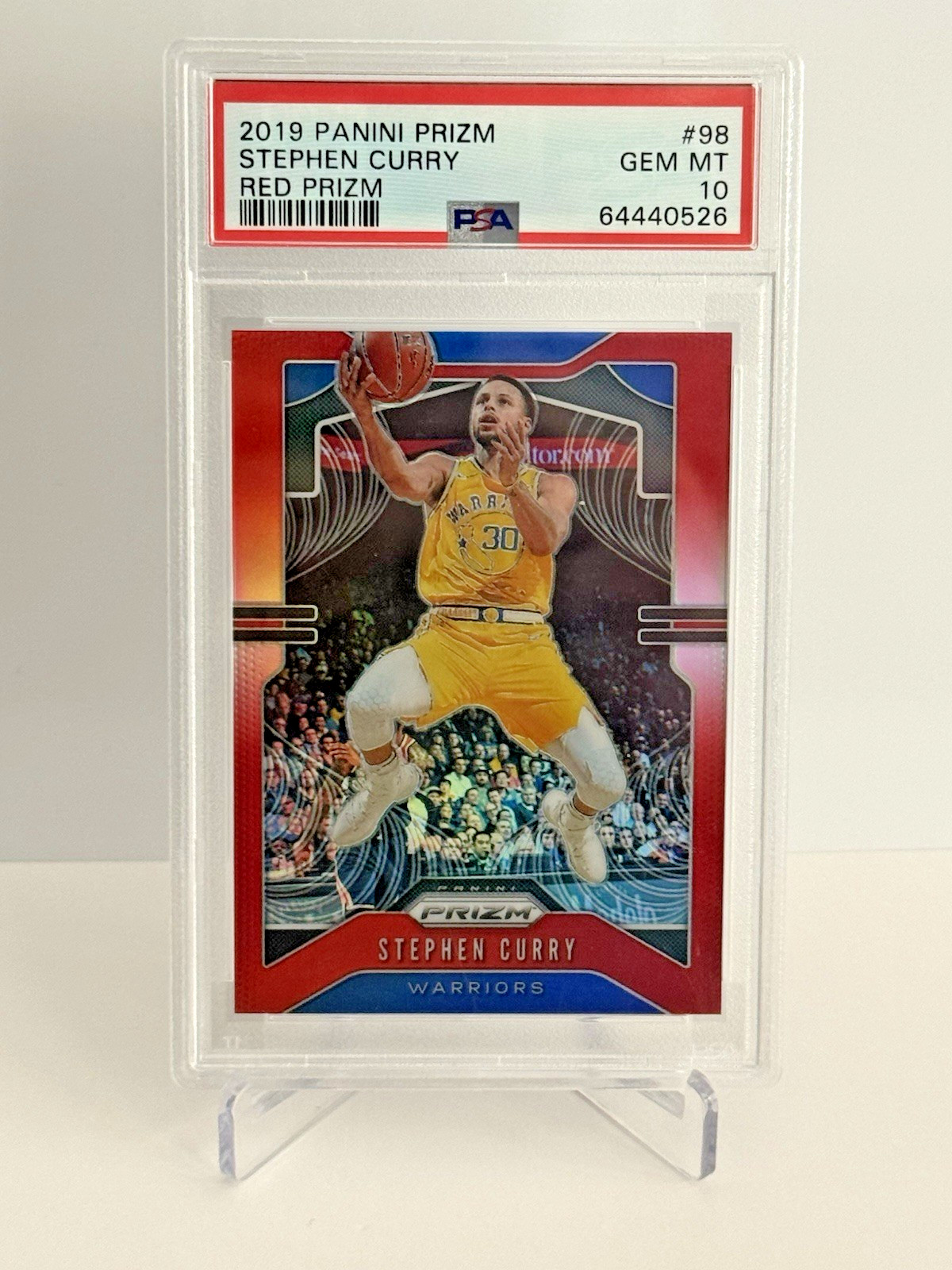 2019-20 Panini Prizm - Stephen Curry #98 Red Prizm /299, PSA 10 view 2