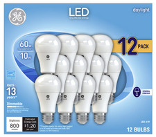 GE Daylight LED 60W 10W Dimmable General Purpose A19 Light Bulbs 800 LMN 12 Pack