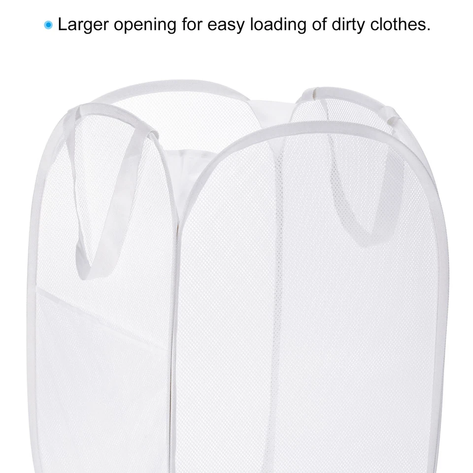 Mesh Laundry Hamper, Collapsible Laundry Baskets Bag, White - Image 4 of 4