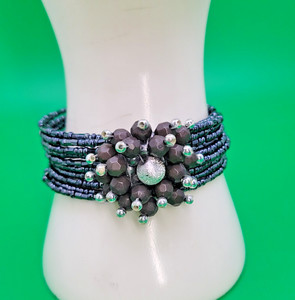Gray Beaded Cuf Bracelet
