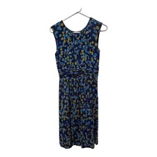 Boden Women Blue Multi Color Dot Print Ruched Waist Midi Dress Size UK 8 US 4