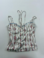 Edikted Corset Top Womens M White Floral Satin Lace Up Boned Bustier Cropped