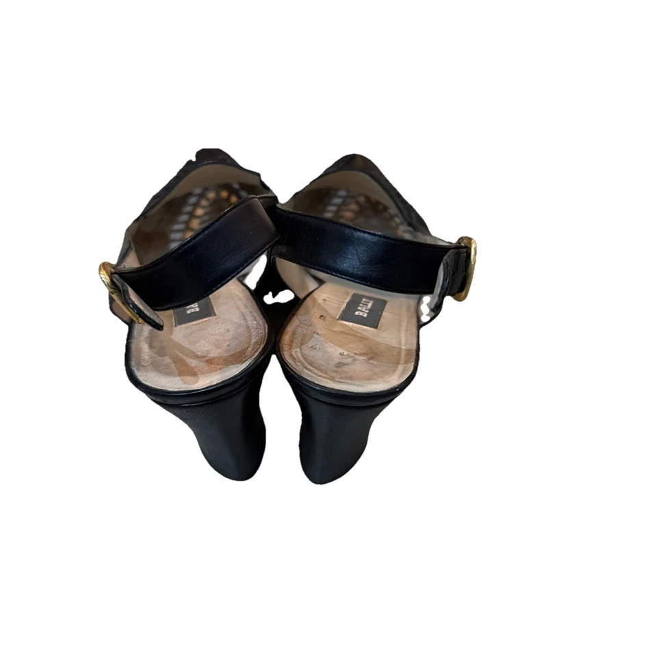 Zapatos de tacón vintage BALLY Italia cuero negro Briana con cordones recortados 10M Foto 4 de 4