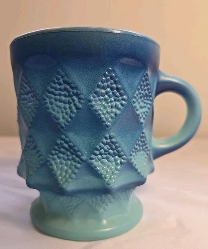 Vintage Anchor Hocking Fire-King Blue Ombre Kimberly Diamond Mug Excellent Cond